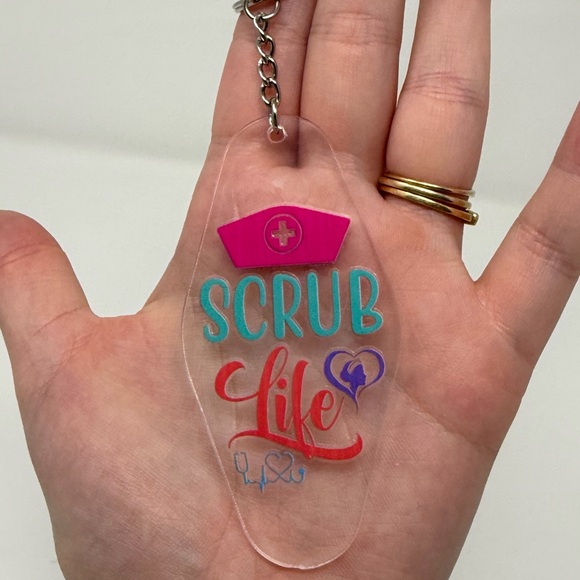 Handmade Nurse Keychain Scrub Life Acrylic Clear Pink Blue Red Modern - Picture 4 of 4